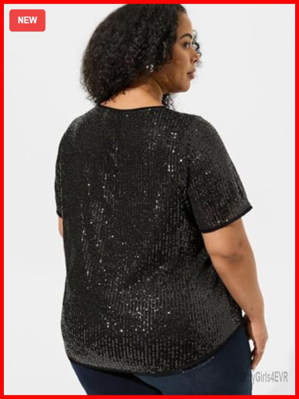 Plus Size Sequin Tunic Short Sleeve V-Neck Party Sparkly Top - Picture 4 of 6